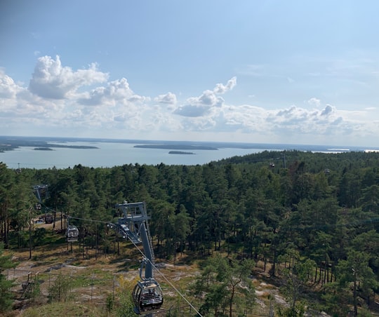 high-angle photo of gray transmission towers and green trees in Kolmården Zoo Sweden