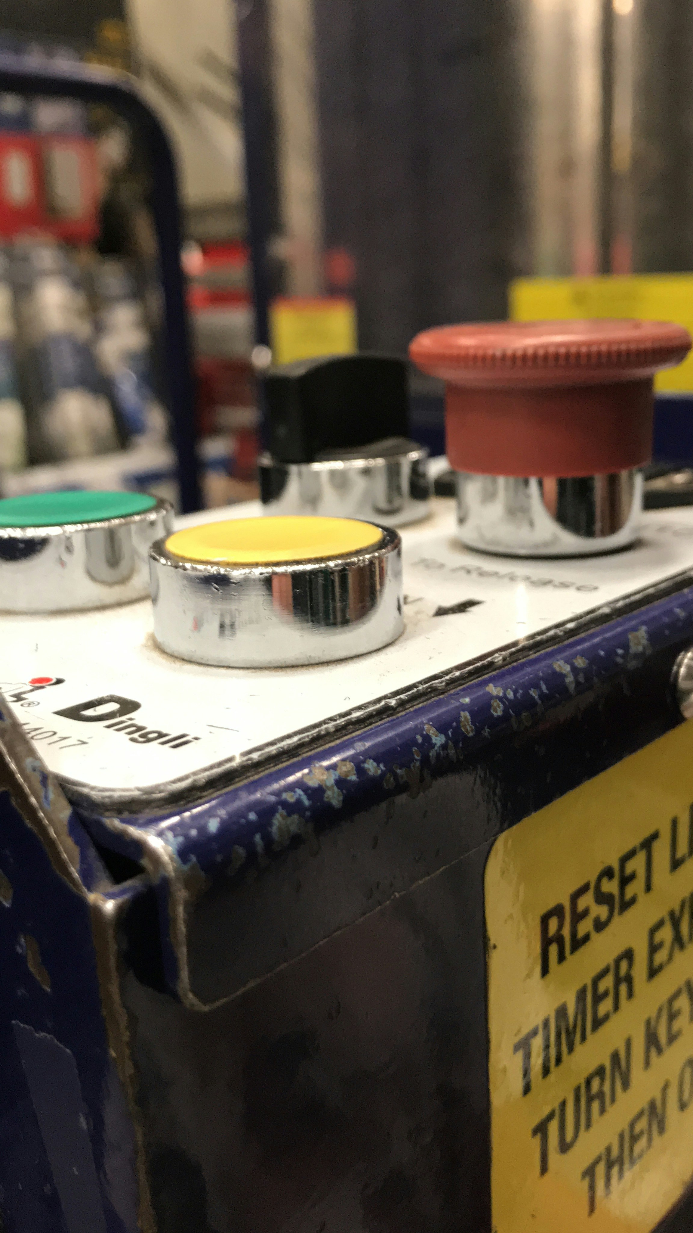 a close up of a machine with a sign on it