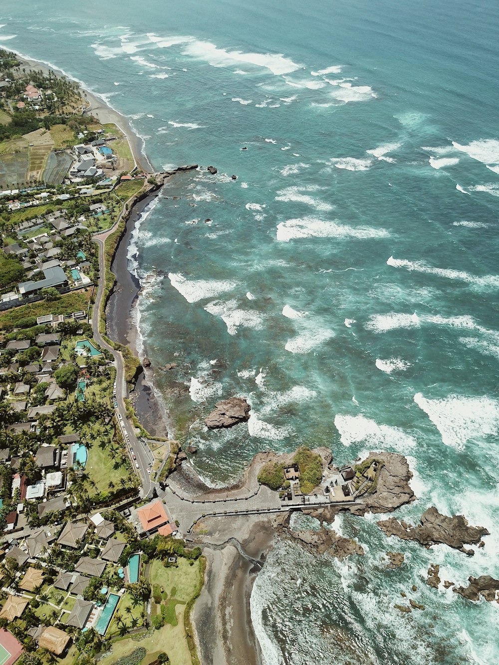 aerial photography of buildings on shore