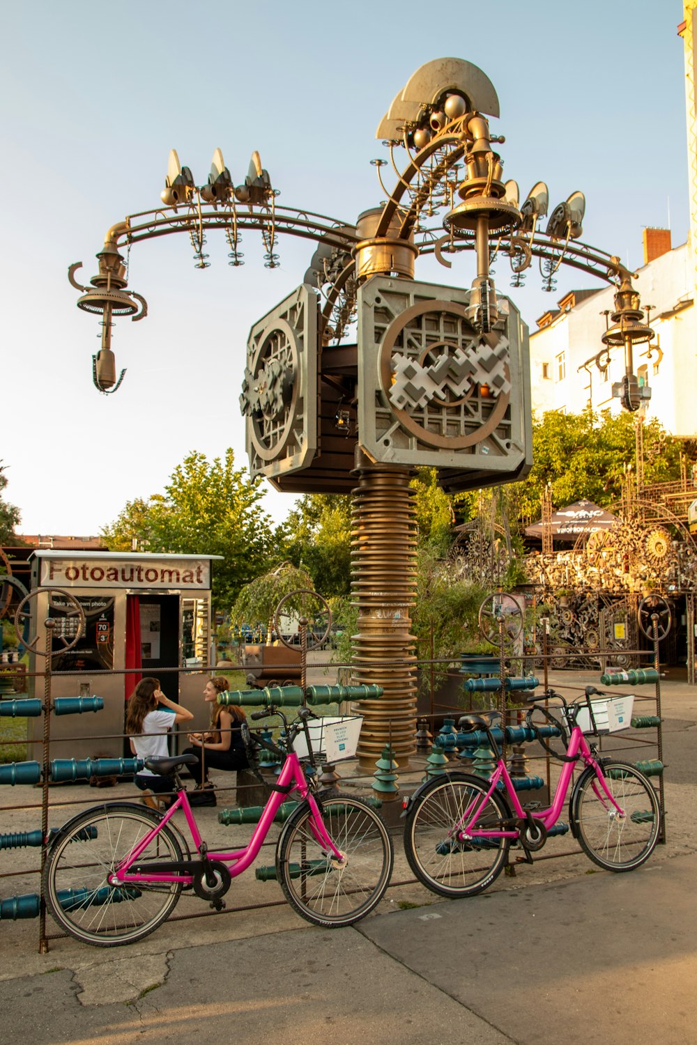 two pink bicycles