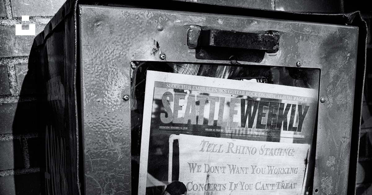 Grayscale photography of a Seattle Weekly newspaper machine photo ...