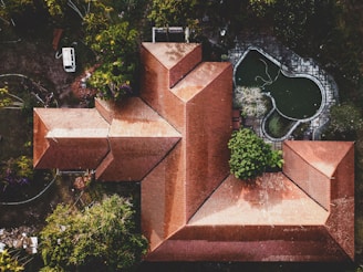 top view photo of brown roof