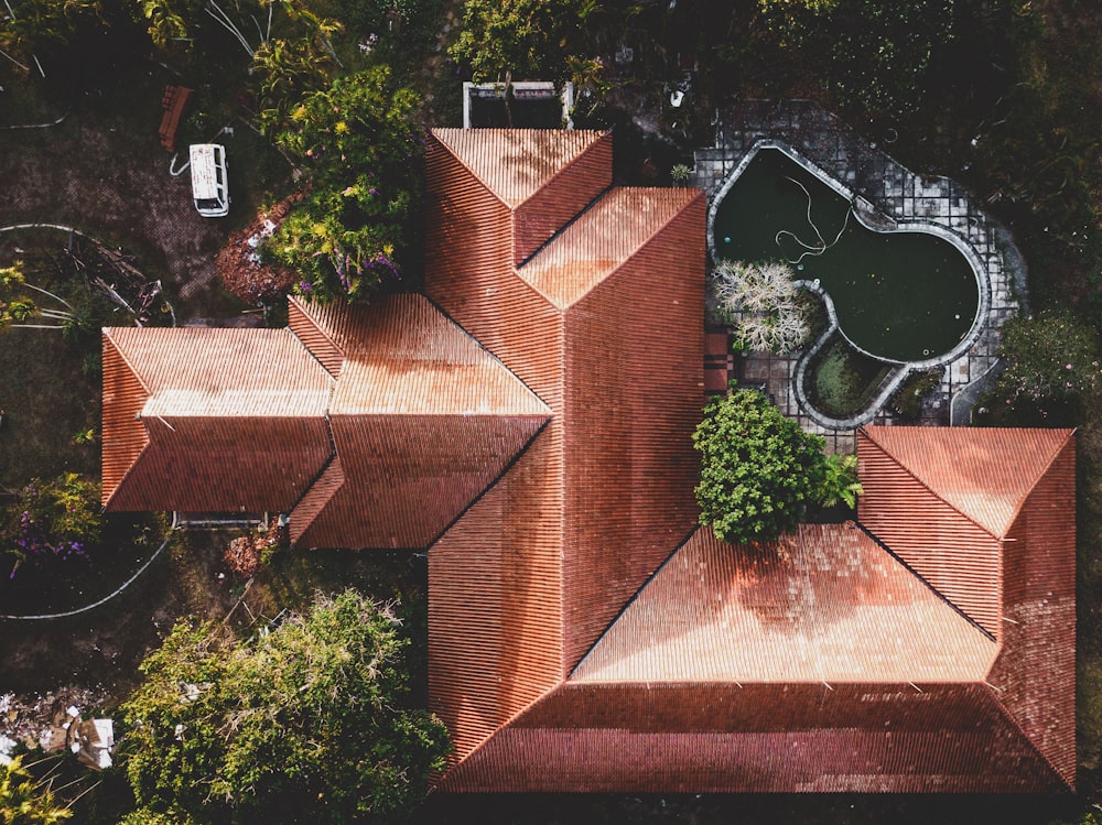 top view photo of brown roof