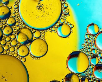 a close up of a yellow and blue liquid