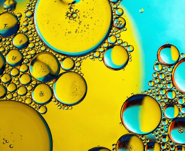 a close up of a yellow and blue liquid