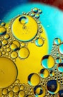 a close up of a yellow and blue liquid