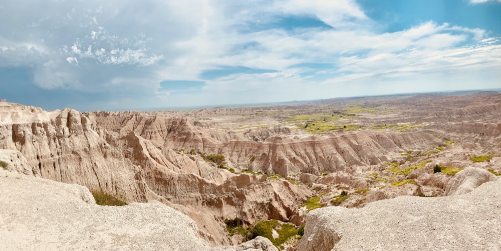 land formation under white clouds and blue sky during daytime