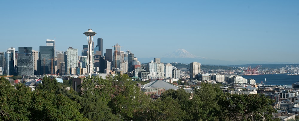 Seattle buildings under blue sky