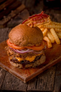burger with onion and tomatoes