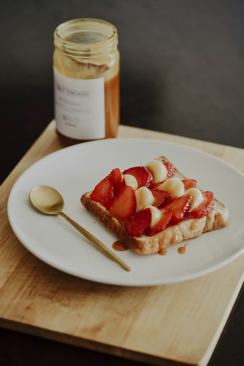 baked bread with strawberry in plate