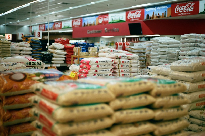 Illustrative stock photograph of rice bags