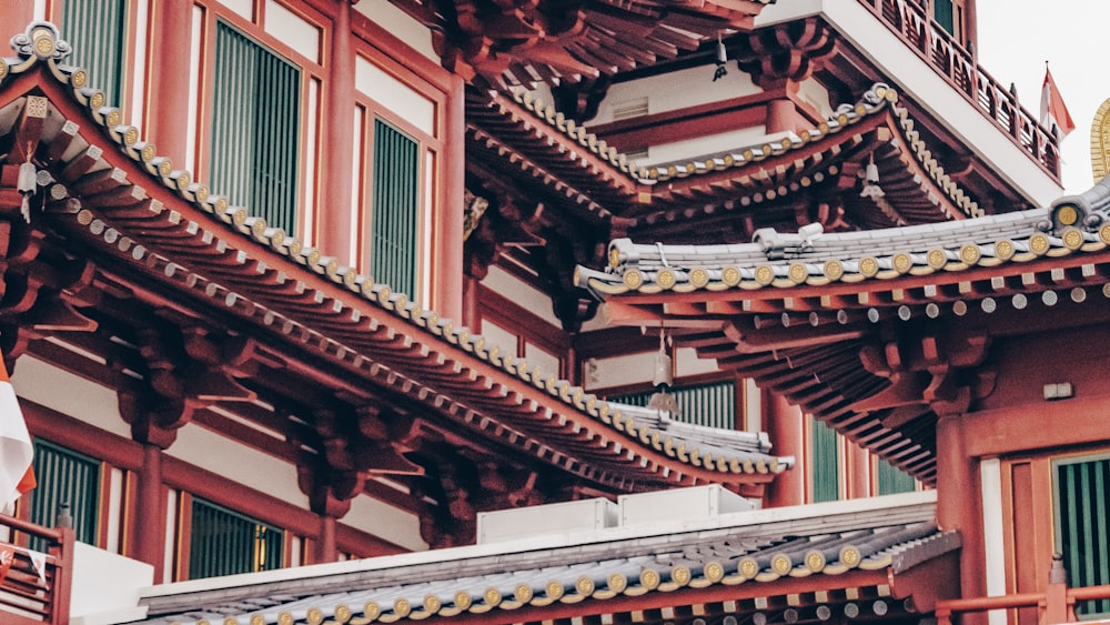 red, white, and green pagoda temple