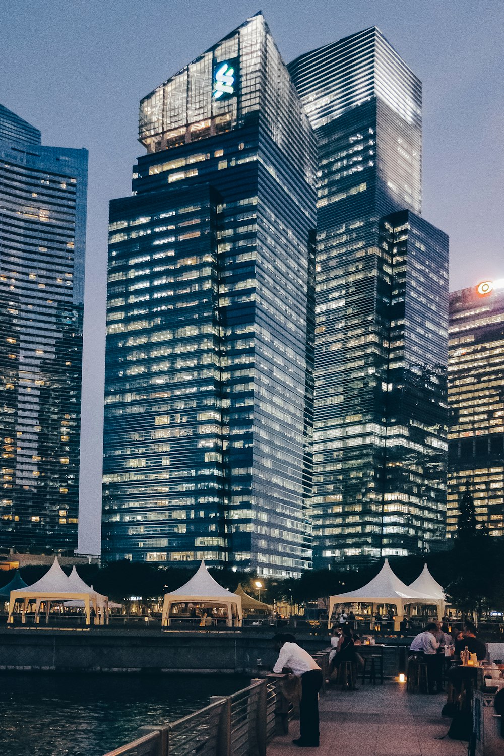 lighted high-rise buildings