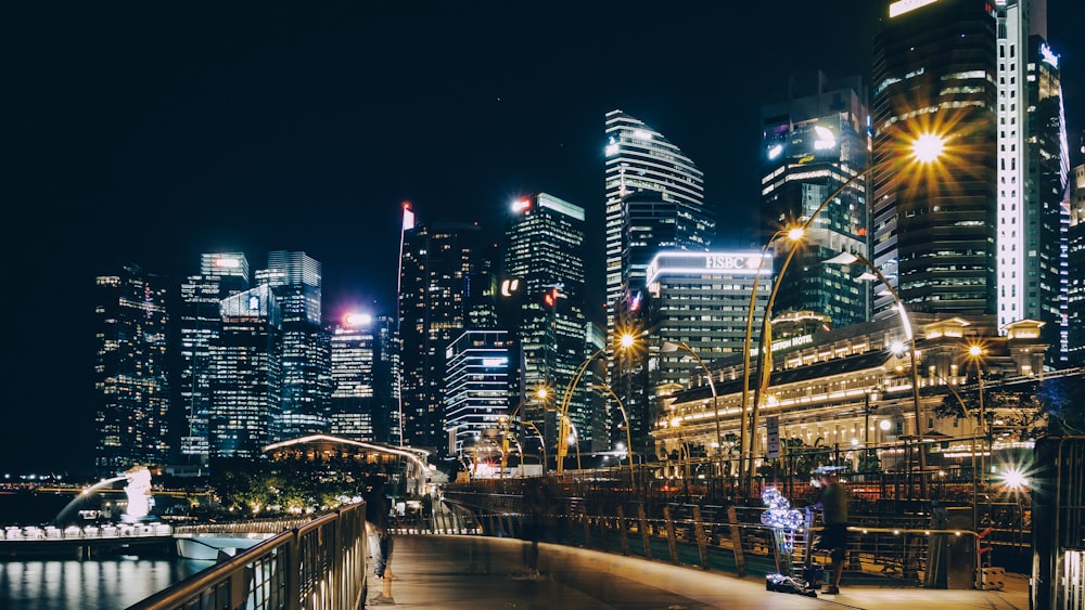 photo of high-rise building at night