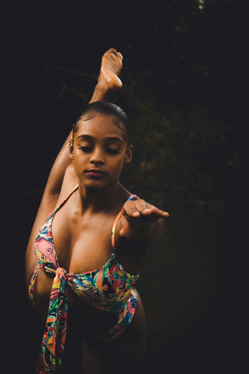 Women wearing multicolored bralette close-up photography photo