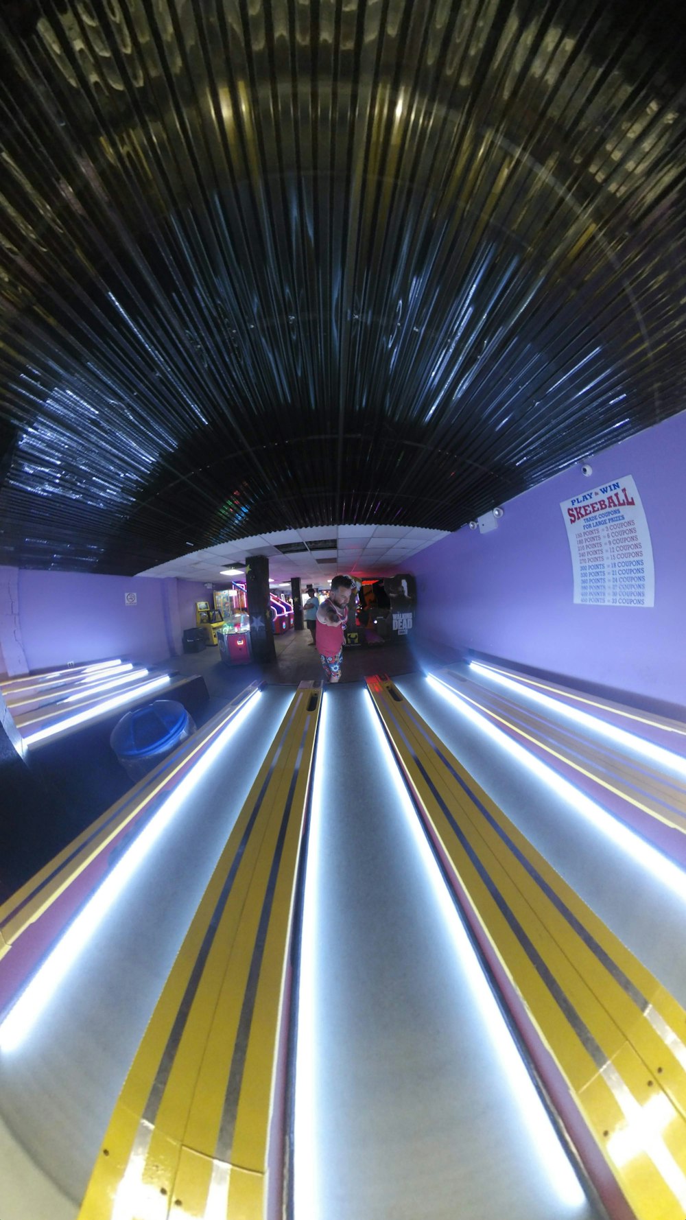 a view of a bowling alley from the inside