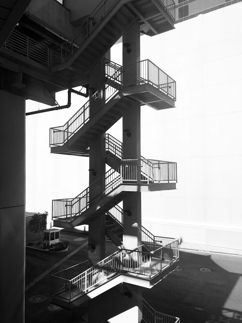 grayscale photo of stairs