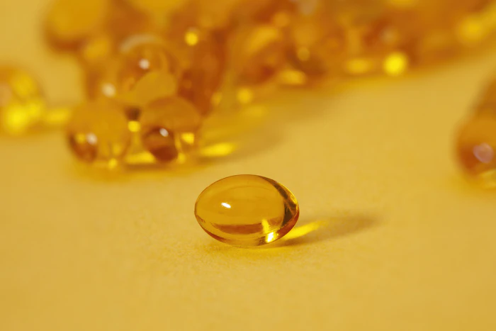 Protein or wellness capsule closeup