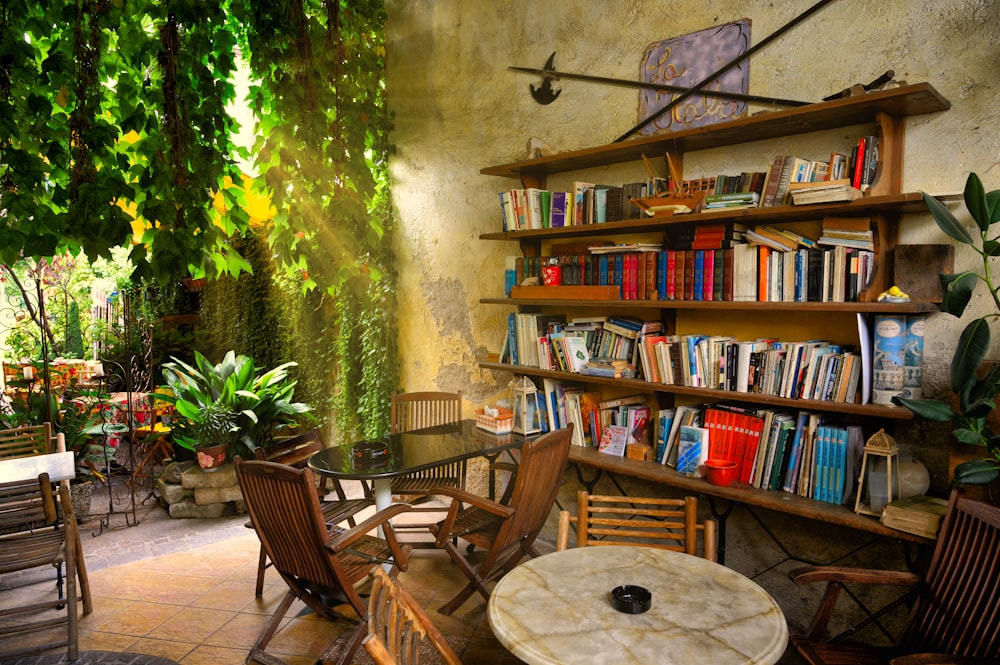 a room filled with lots of books and furniture