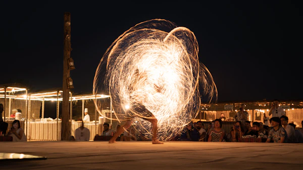 Night Camp Fire Performance & Sparks