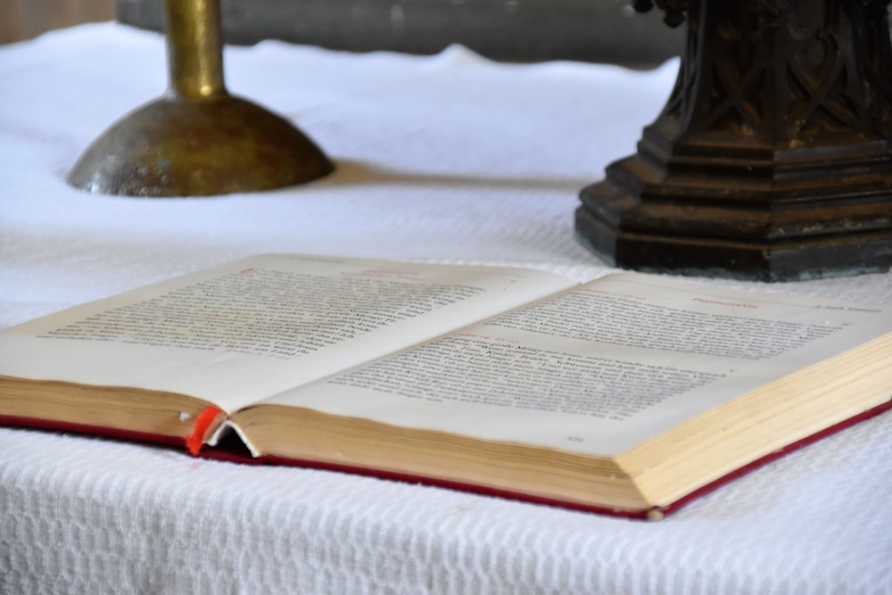 opened book on table