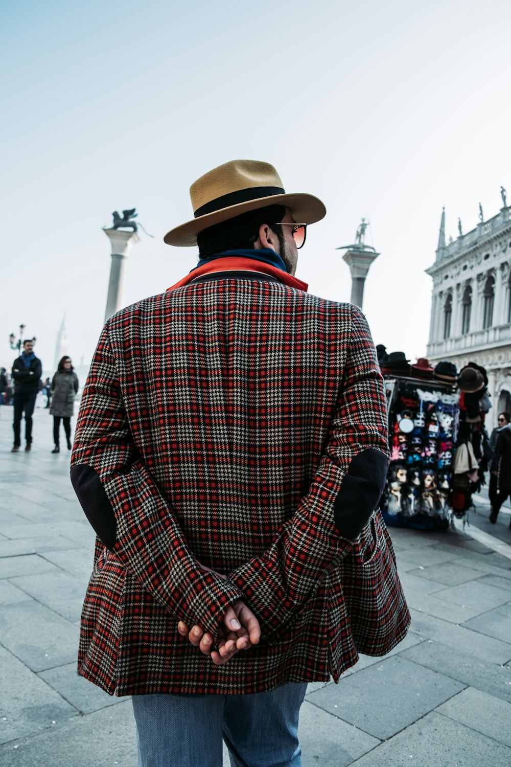 man in red plaid jacket