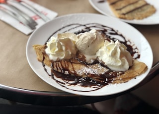 crepe with ice cream and syrup