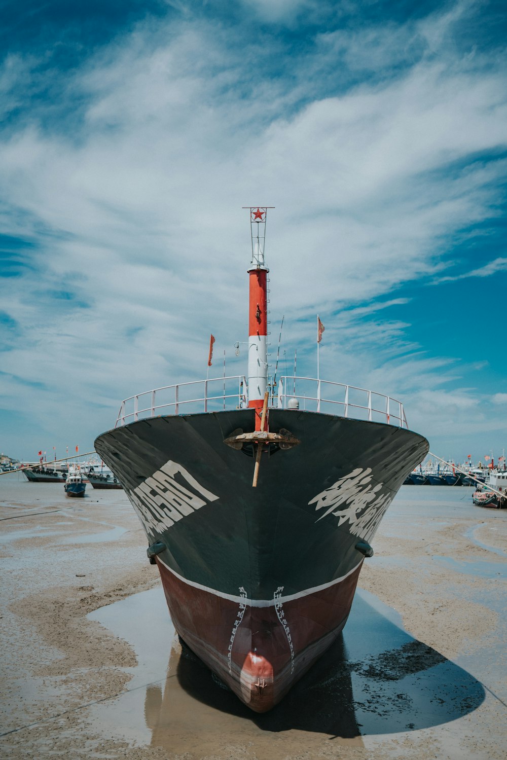 red and black ship