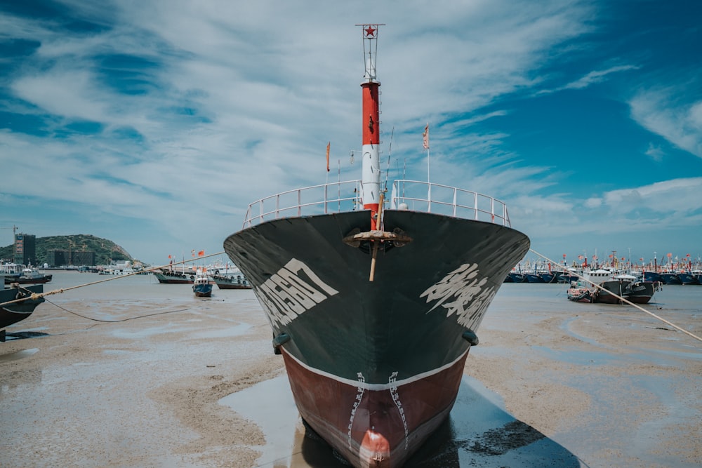 red and black ship