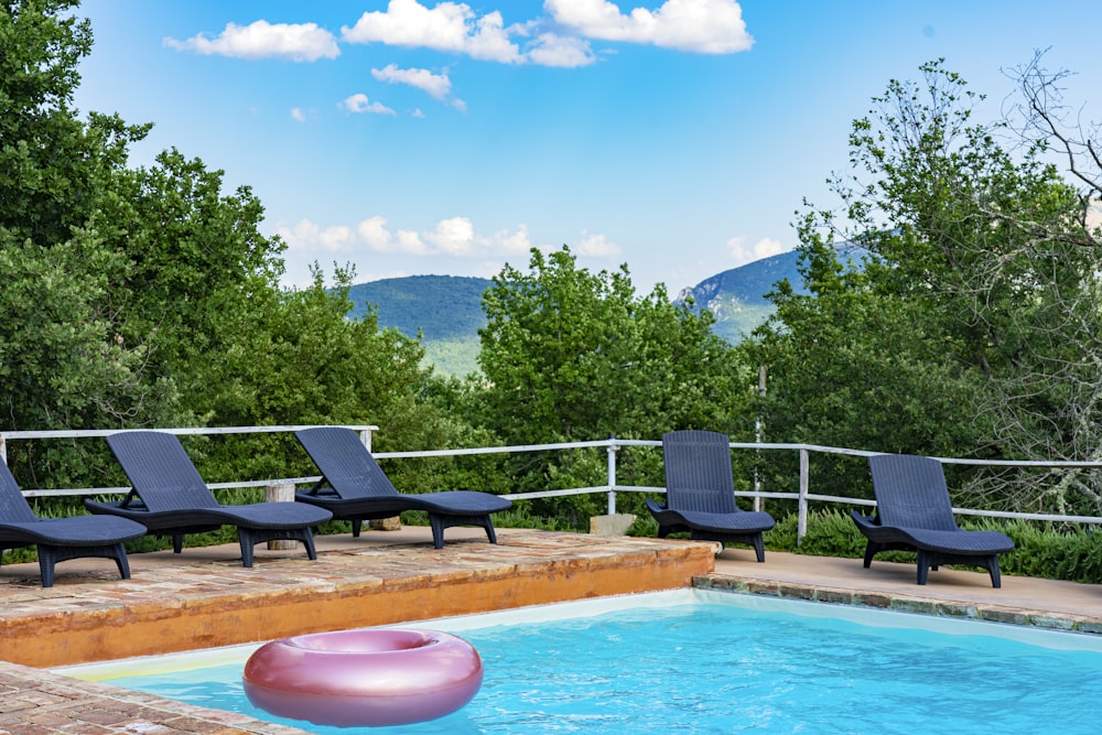 empty sunloungers at the pool