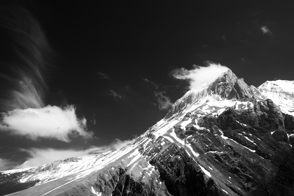 gray-scale photo of mountain