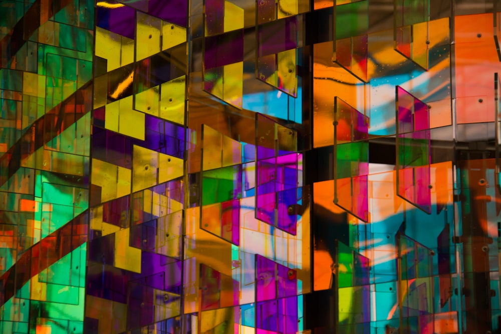 architectural photography of multicolored glass board