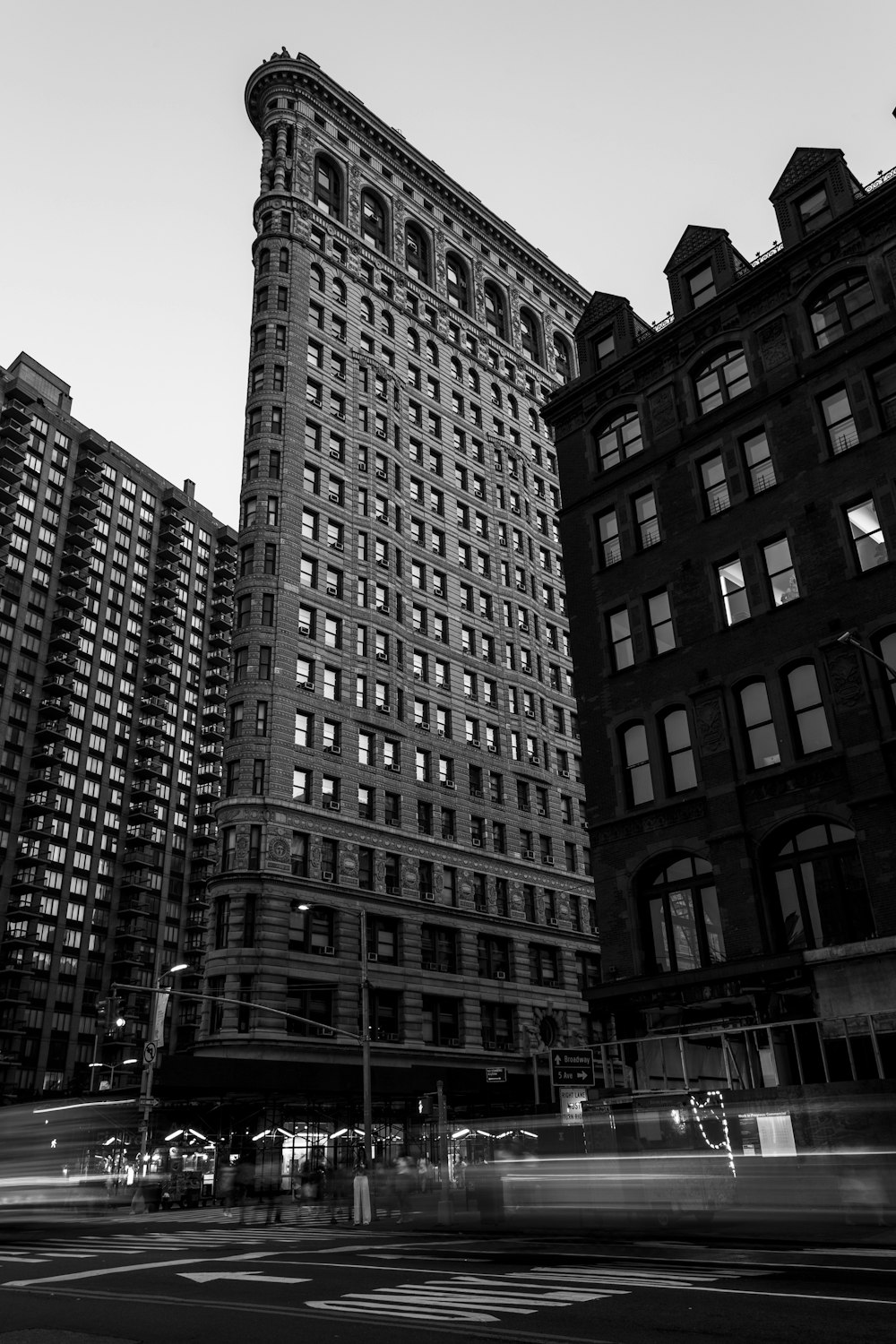 grayscale photography Flatiron Building in New York City