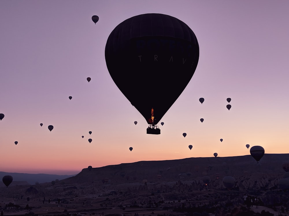 a group of hot air balloons flying in the sky