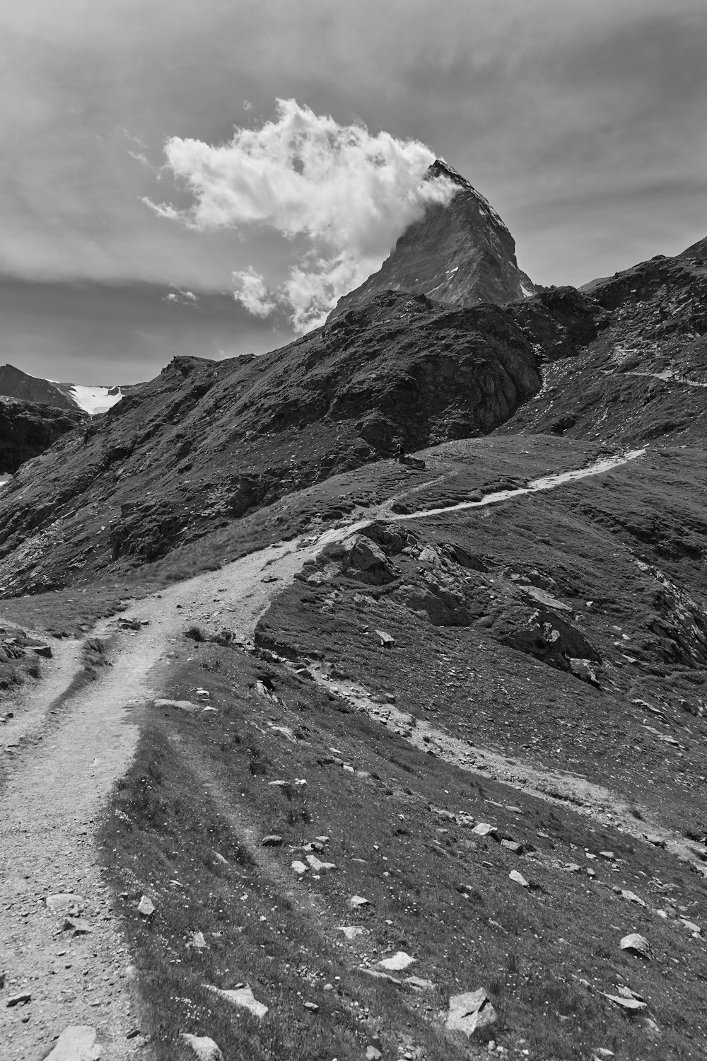 gray-scale photography of dirt road