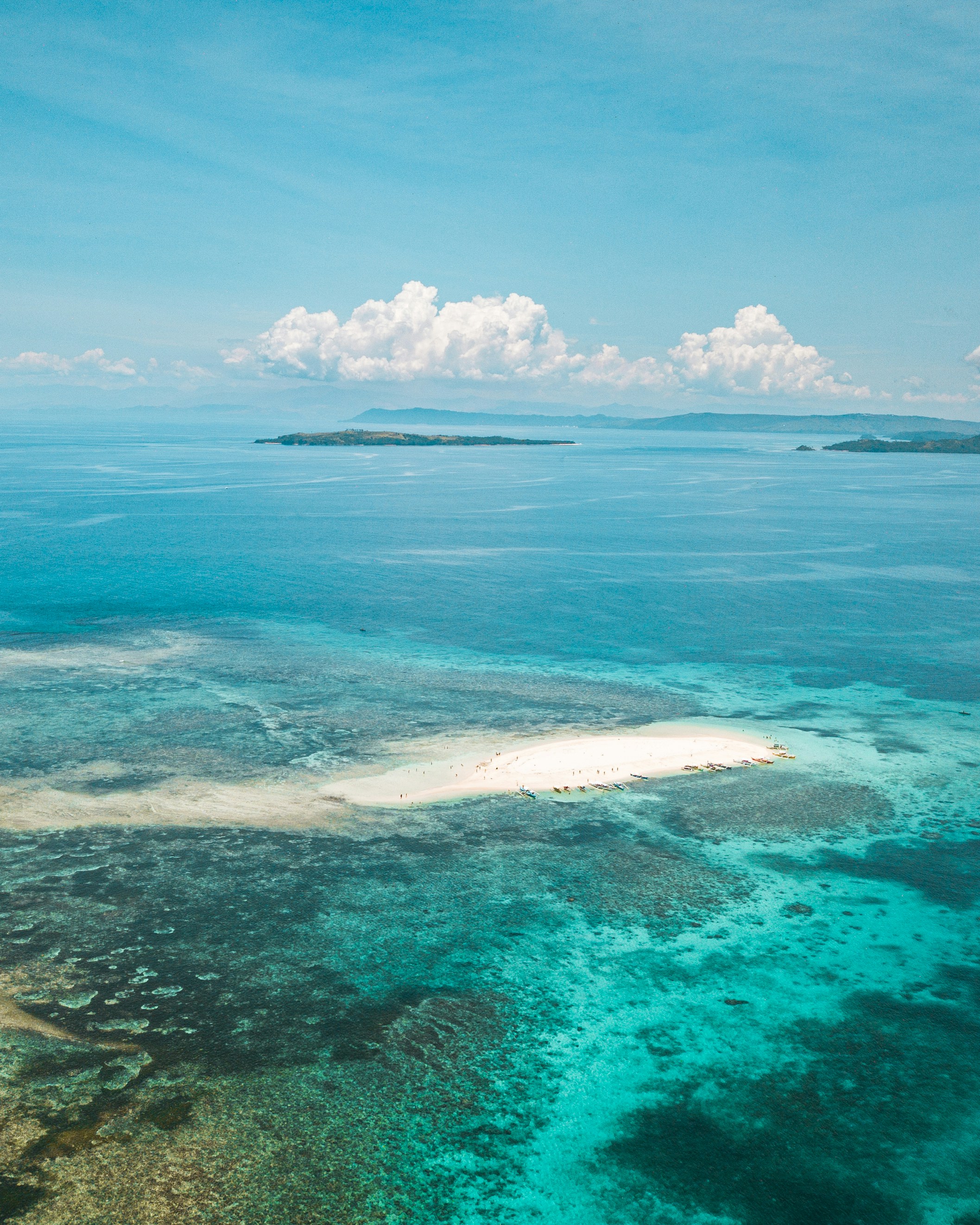 Drone shot Naked island, near Siargao island, in the Philippines.