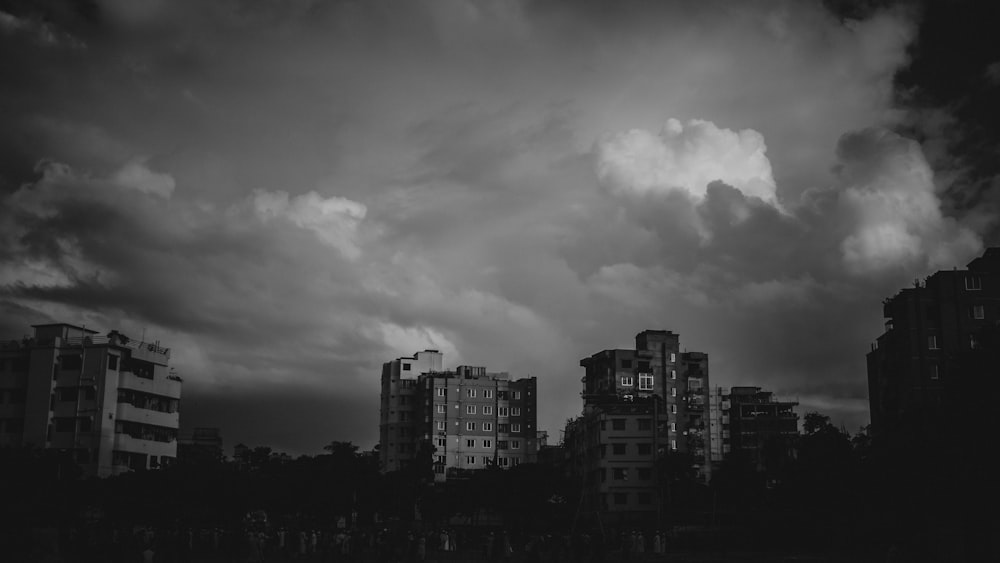 gray-scale photography of buildings