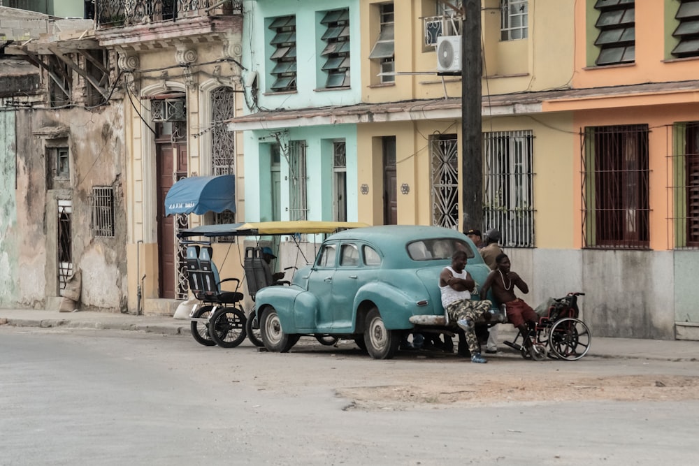 vintage blue sedan