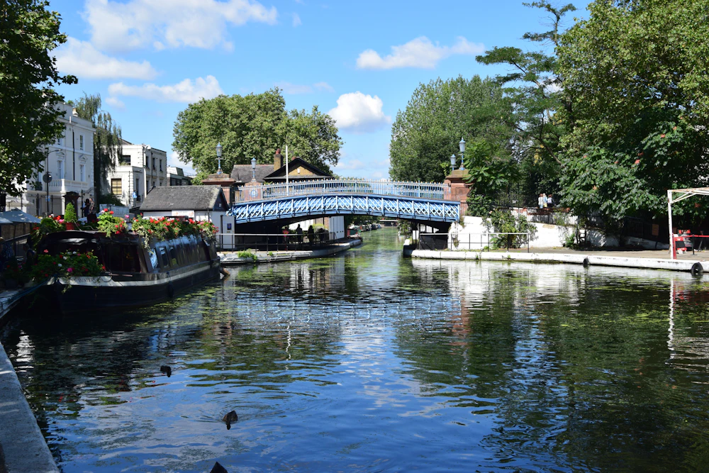Canal boats and reflections at Little Venice in London