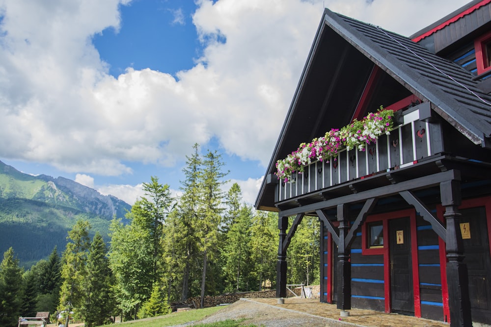 Architekturfotografie eines schwarzen und roten Hauses