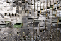 a bunch of metal boxes stacked on top of each other