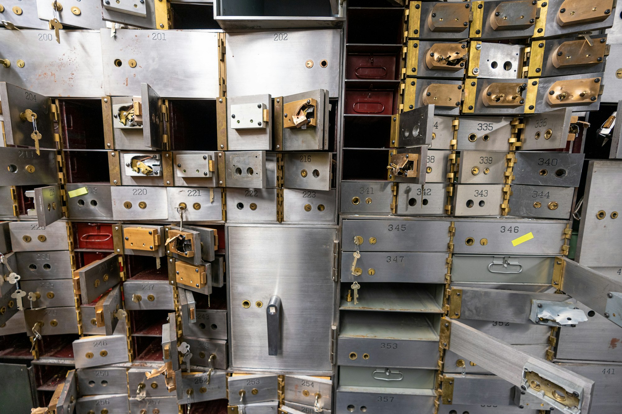 Empty bank vault safe deposit boxes