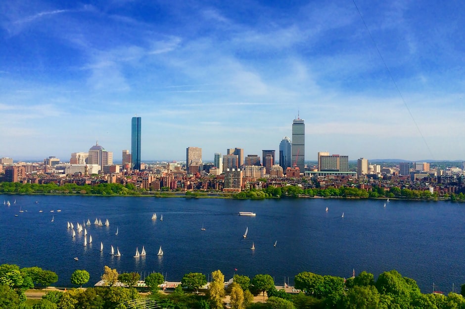 Boston skyline aerial view — Back Bay Charles River downtown financial district