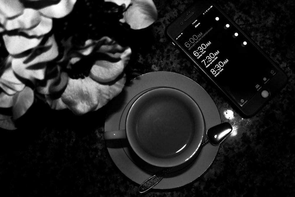 grayscale photography of teacup