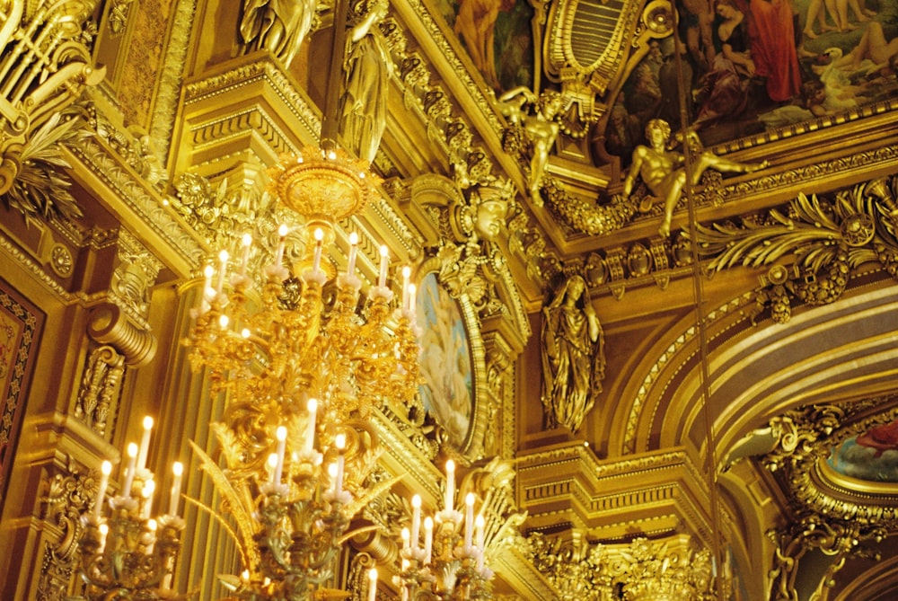 gold-colored chandelier