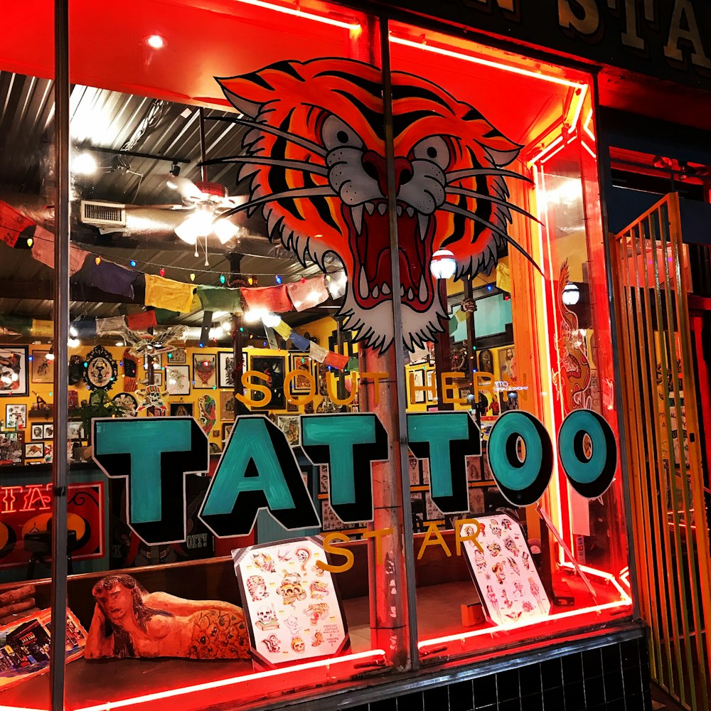 tattoo shop at night