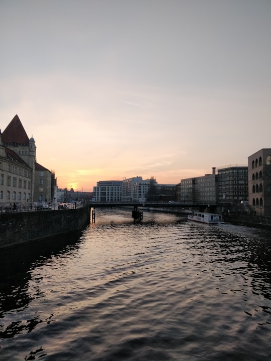 boat crossing below the bridge in Bode Museum Germany