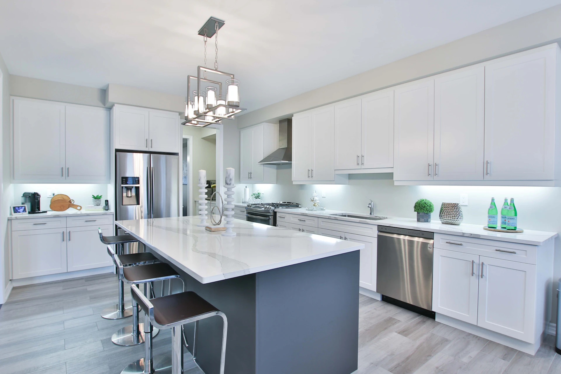 Freshly refinished kitchen cabinets