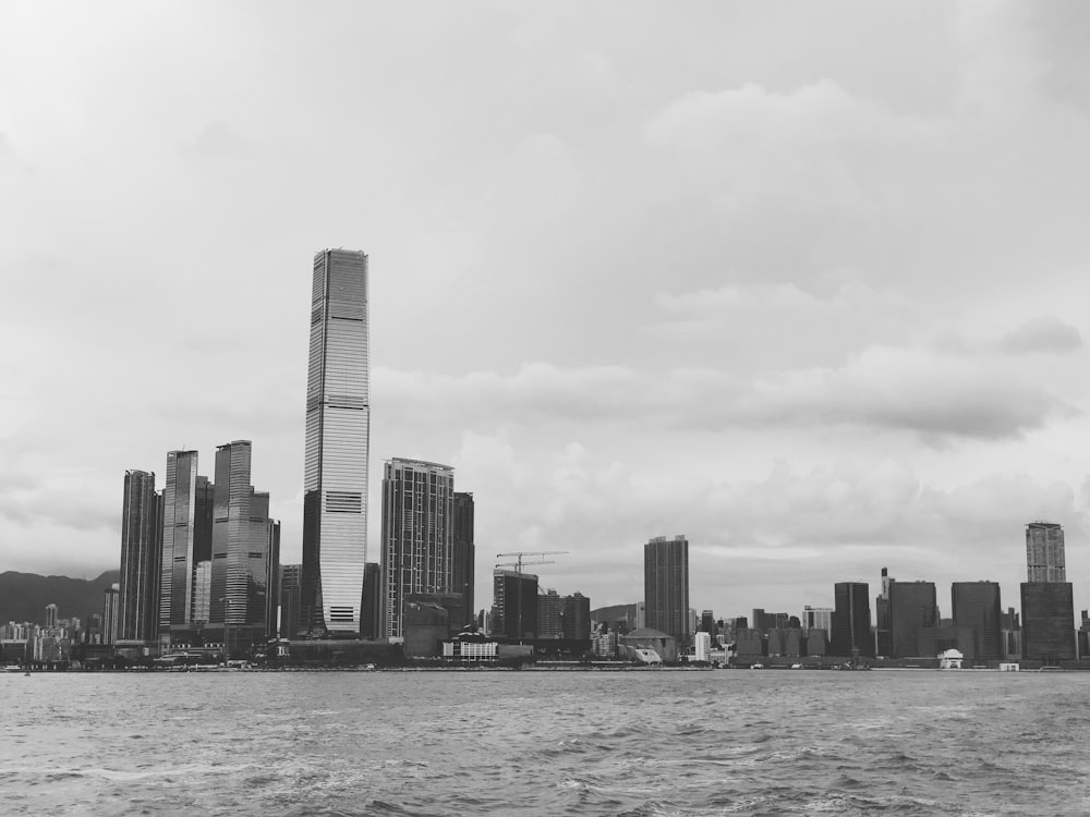 grayscale photography of city skyline