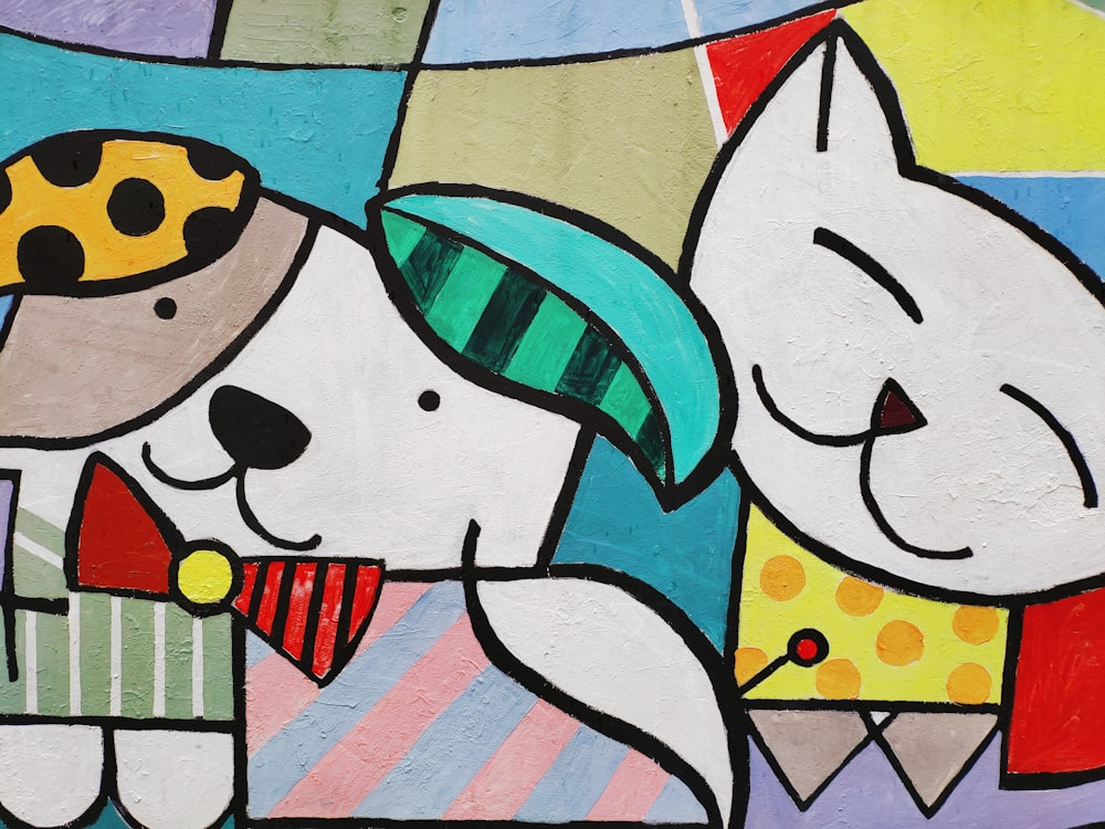 multicolored cat and dog painting